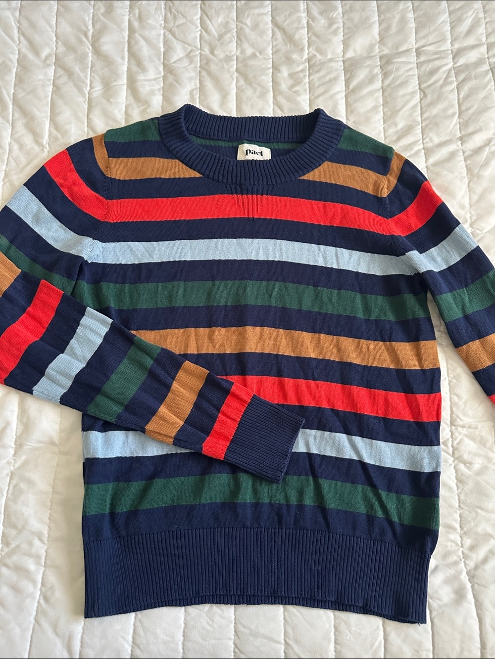 Pact Navy Multicolor Striped Crewneck Sweater - Picture 2 of 5